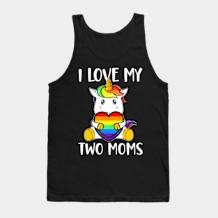 I Love My Two Moms Cute LGBT Gay Ally Unicorn Girls Kids Tank Top